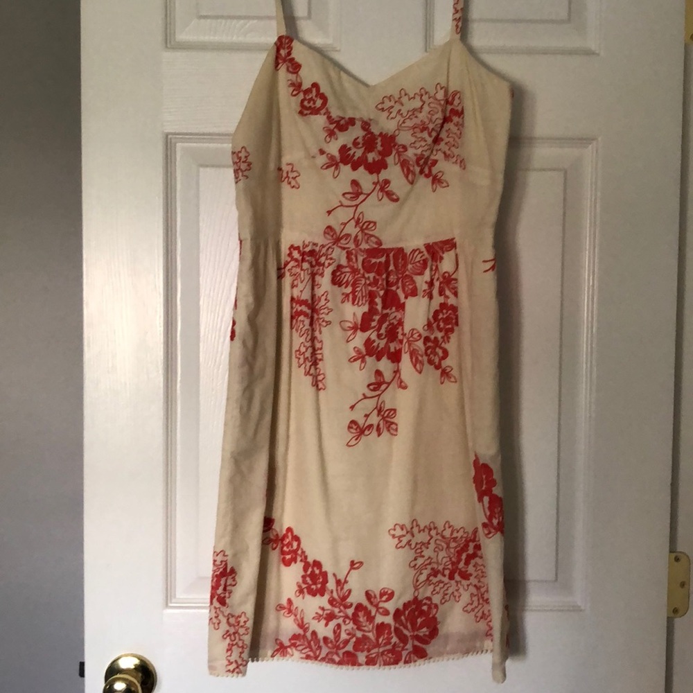 Size 6 J Crew Cream and Red Cotton Sundress